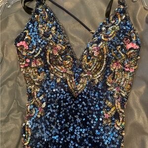 Primavera Couture Sequin Dress - Blue and Gold